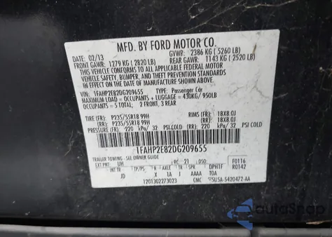 2013 Ford Taurus Sel из США, поврежденный, VIN 1FAHP2E82DG209655